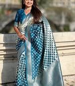 Skyblue silk blend saree with blouse