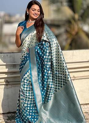 Skyblue silk blend saree with blouse 2