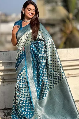 Skyblue silk blend saree with blouse