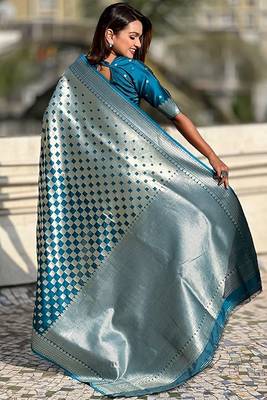 Skyblue silk blend saree with blouse 3