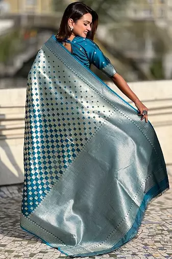 Skyblue silk blend saree with blouse