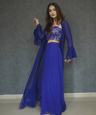 Blue georegette plain cape paired with top & pant 4