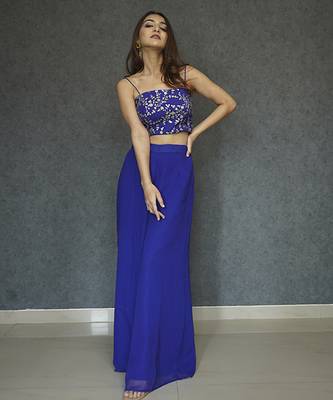 Blue georegette plain cape paired with top & pant 5