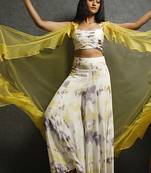 White georegette printed cape paired with top & pant