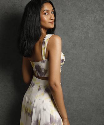 White georegette printed cape paired with top & pant 5