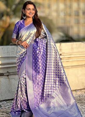 Blue silk blend saree with blouse 1