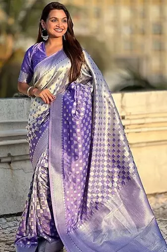 Blue silk blend saree with blouse