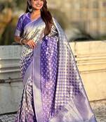 Blue silk blend saree with blouse