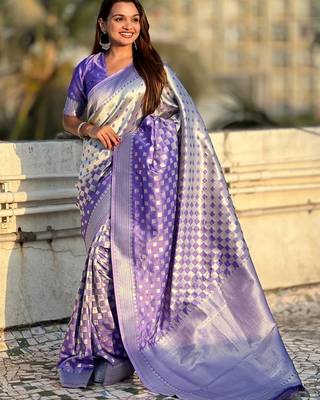 Blue silk blend saree with blouse 2