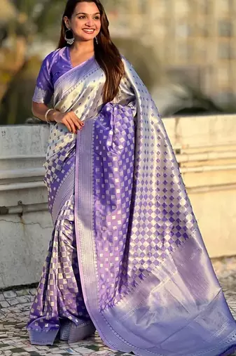 Blue silk blend saree with blouse
