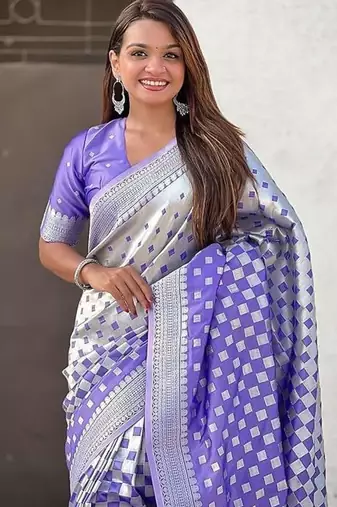 Blue silk blend saree with blouse