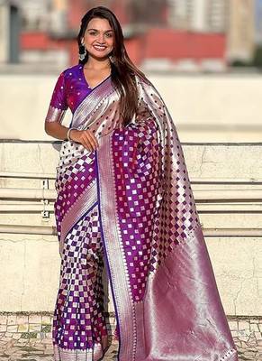 Purple silk blend saree with blouse 1