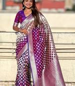 Purple silk blend saree with blouse