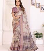 Lavender  soft tissue silk floral digital printed saree with zari jacquard weaving border