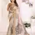 Beige soft tissue silk digital art printed saree with zari jacquard weaving border