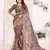 Primarily brown soft tissue silk floral digital printed saree with zari jacquard weaving border