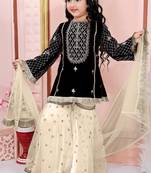 Black embroidered cotton silk a line kids salwar suits