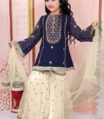 Blue embroidered cotton silk a line kids salwar suits