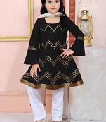 Black embroidered cotton silk a line kids salwar suits