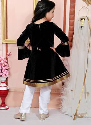 Black embroidered cotton silk a line kids salwar suits 3