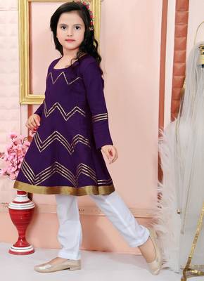 Purple embroidered cotton silk a line kids salwar suits 2