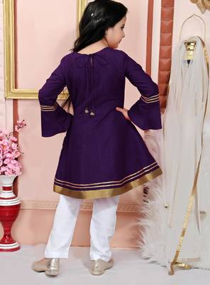 Purple embroidered cotton silk a line kids salwar suits 3