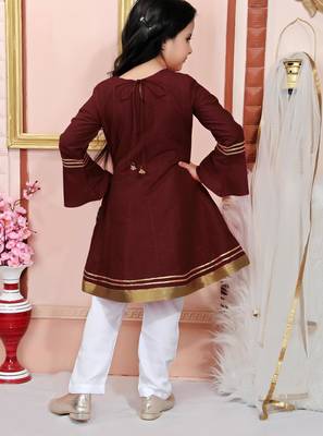 Maroon embroidered cotton silk a line kids salwar suits 3