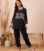 Hand embroidered black cotton lucknowi chikankari co-ord set