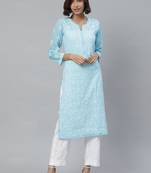 Hand embroidered blue georgette lucknowi chikankari kurta with palazzo