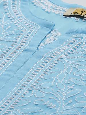 Hand embroidered blue georgette lucknowi chikankari kurta with palazzo 5