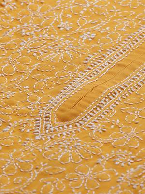 Hand embroidered mustard georgette lucknowi chikankari straight kurta with palazzo 5
