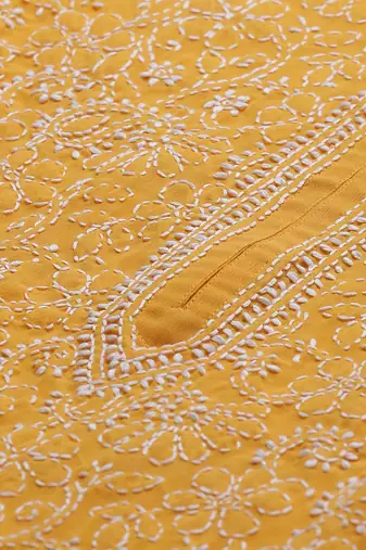 Hand embroidered mustard georgette lucknowi chikankari straight kurta with palazzo