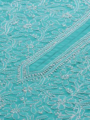 Hand embroidered sea green georgette lucknowi chikankari kurta with palazzo 4