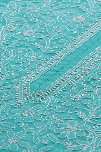 Hand embroidered sea green georgette lucknowi chikankari kurta with palazzo