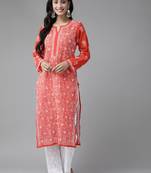 Hand embroidered red georgette lucknowi chikankari kurta set