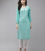Hand embroidered sea green georgette lucknowi chikankari kurta set