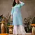 Hand embroidered blue georgette lucknowi chikankari straight kurta with palazzo