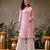Hand embroidered baby pink georgette lucknowi chikankari straight kurta with palazzo