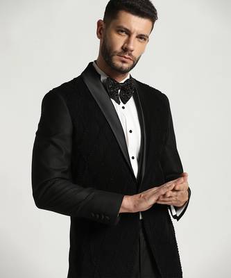 Black polyester embroidered tuxedo 1