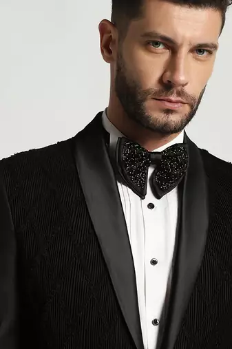 Black polyester embroidered tuxedo
