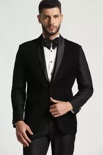Black polyester embroidered tuxedo