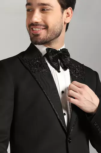 Black polyester embroidered tuxedo