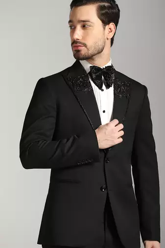 Black polyester embroidered tuxedo