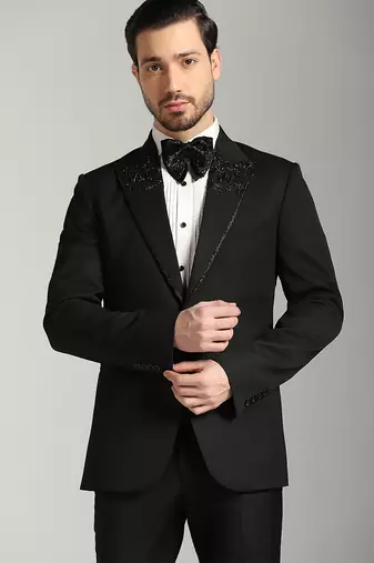Black polyester embroidered tuxedo