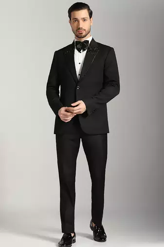Black polyester embroidered tuxedo