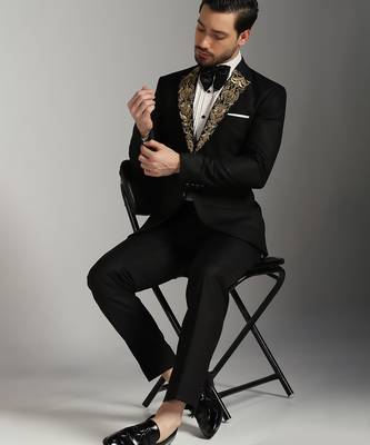 Black polyester embroidered tuxedo 1