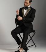 Black polyester embroidered tuxedo