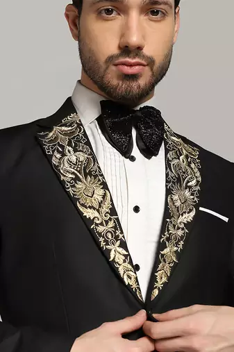 Black polyester embroidered tuxedo