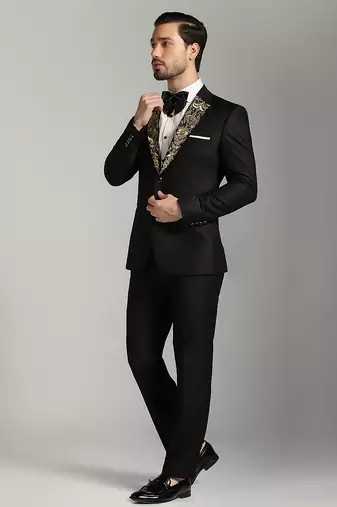 Black polyester embroidered tuxedo
