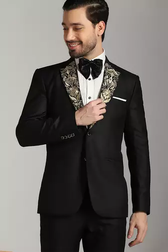 Black polyester embroidered tuxedo